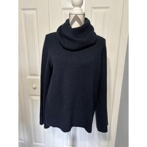 Ann Taylor Wool Blend Cowl Neck Navy Large Soft Sweater Wide Cuff Baggy